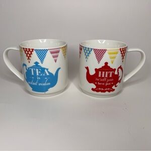 Pair of Maxwell Williams Tea Tabloids Ceramic Mugs Deisgned by Claire Chilcott